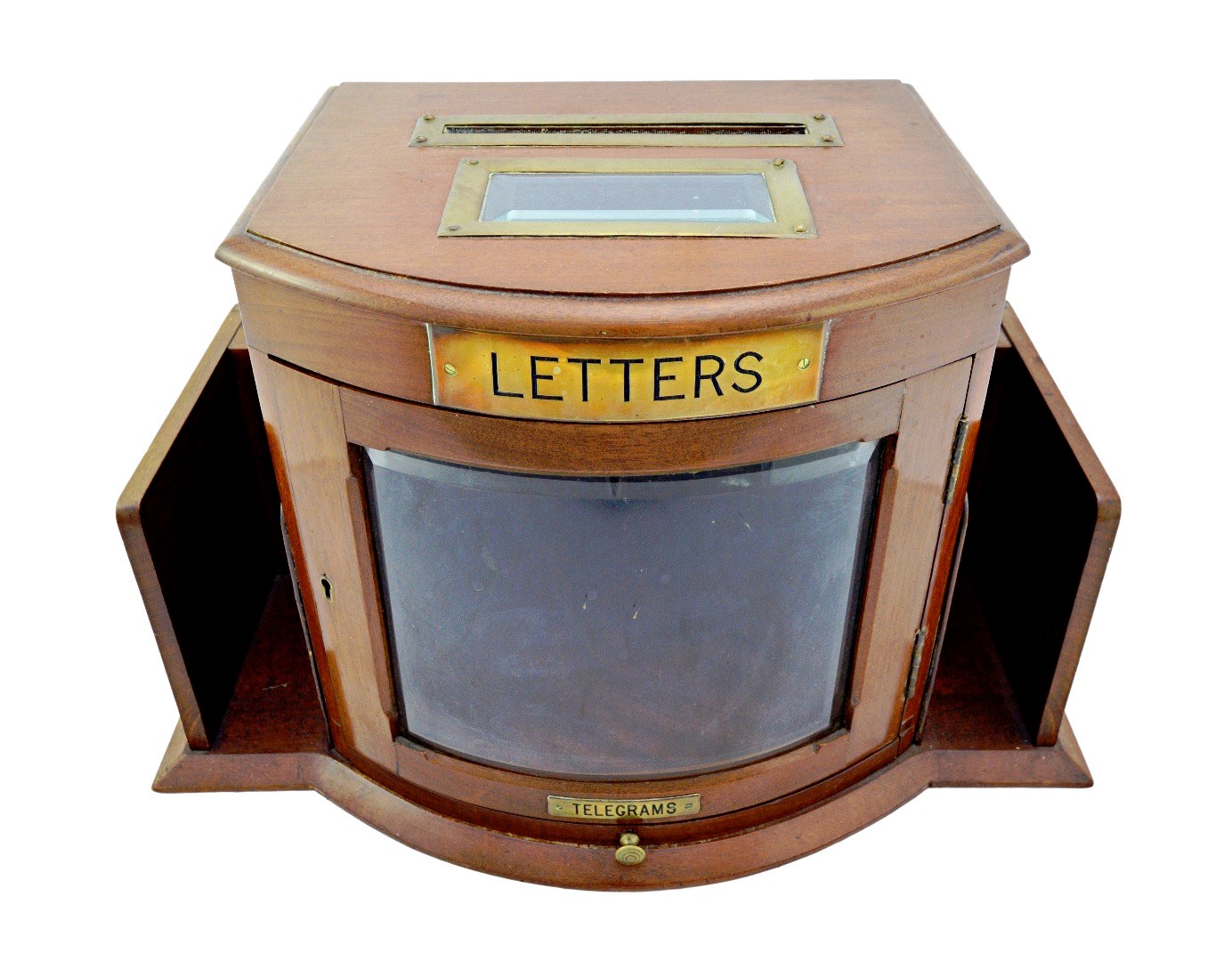 Appraisal: An Edwardian brass mounted mahogany bow front table top telegram