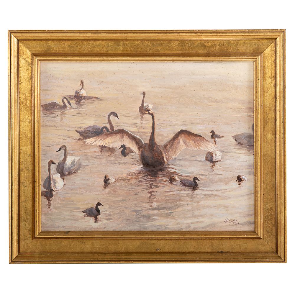 Appraisal: Nathaniel K Gibbs Swans and Ducks oil American - Oil