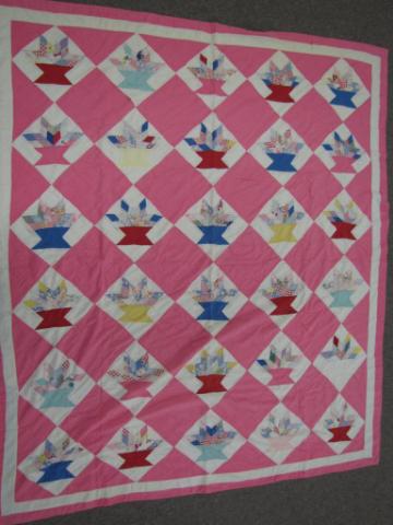 Appraisal: Vintage Hand Made Flower Basket Quilt '' x '' multi