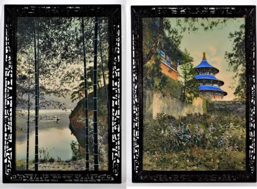 Appraisal: PAIR C JAPANESE LANDSCAPE ENHANCED PHOTOGRAPHS Japan th CenturyIncludes one