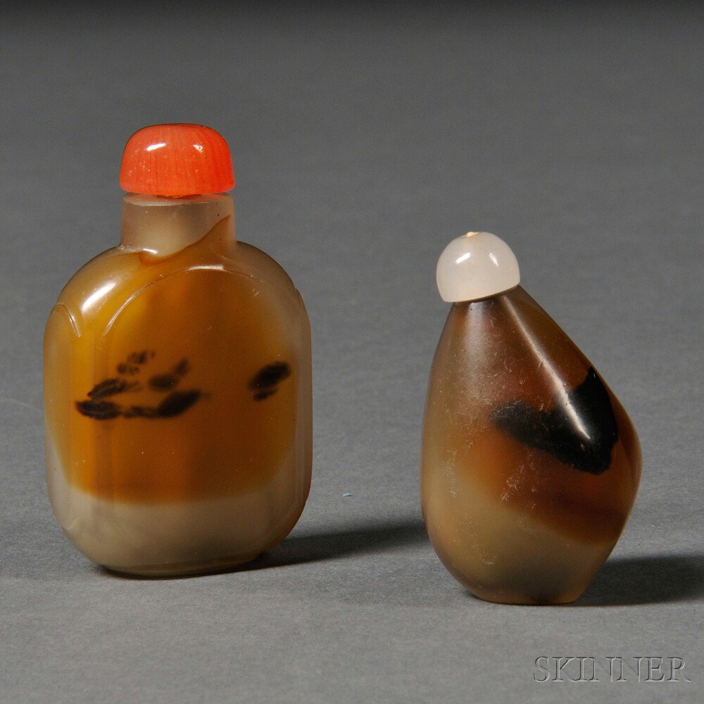 Appraisal: Two Chinese Glass Snuff Bottles one rectangular ht and one