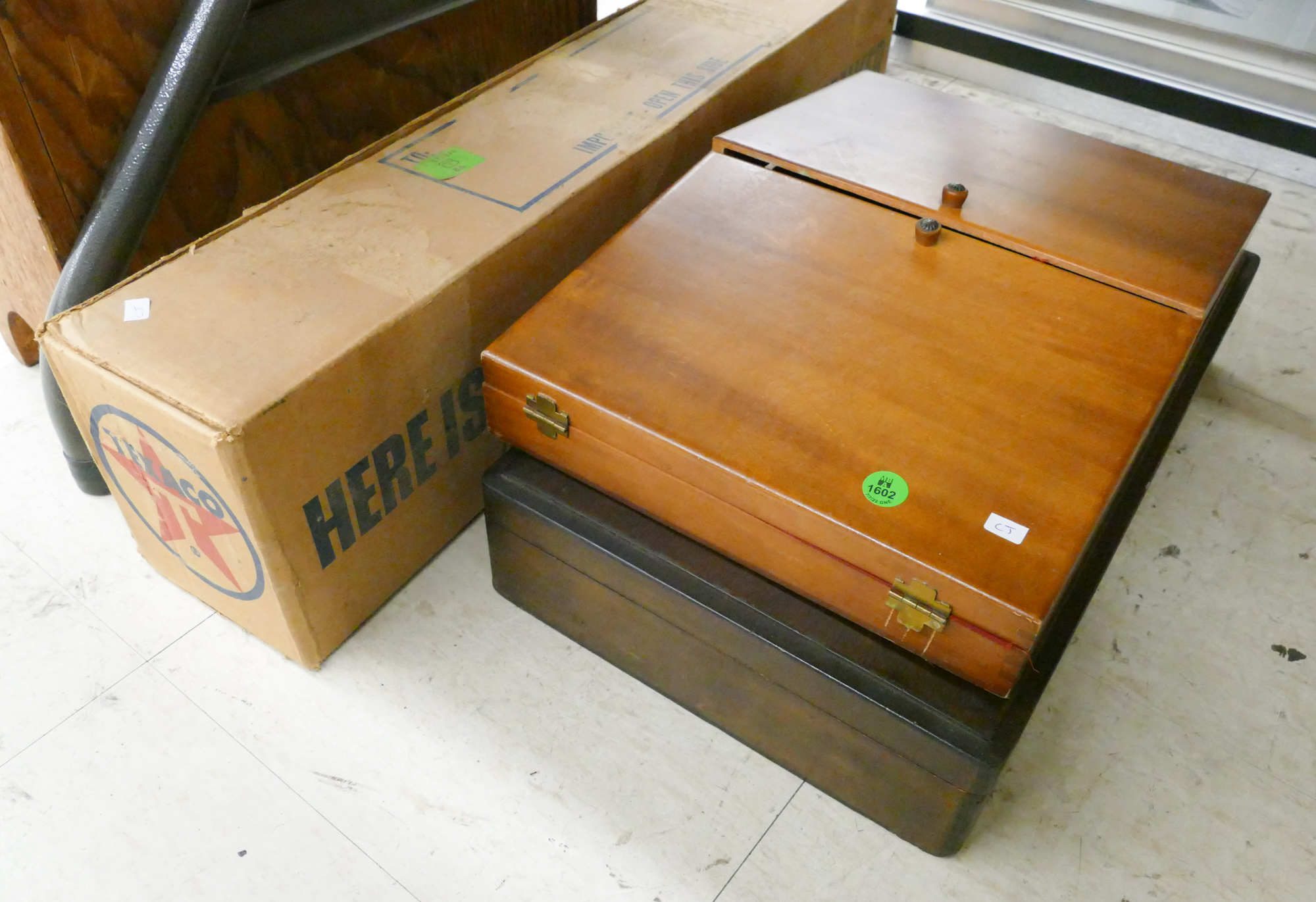 Appraisal: pc Old Silverware Chests and Texaco Box