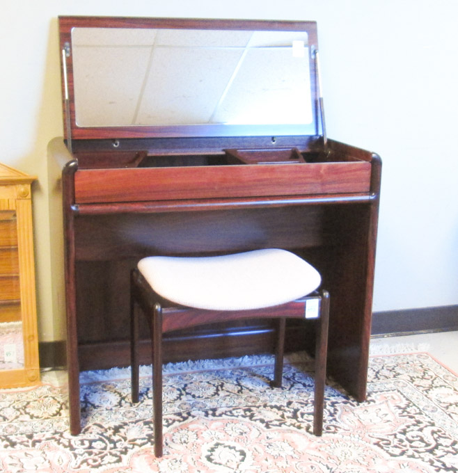 Appraisal: DANISH MODERN ROSEWOOD DRESSING TABLE AND STOOL Kibaek Mobelfabrik A