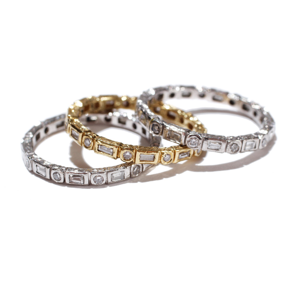 Appraisal: Ladies set of three stackable platinum and k yellow gold