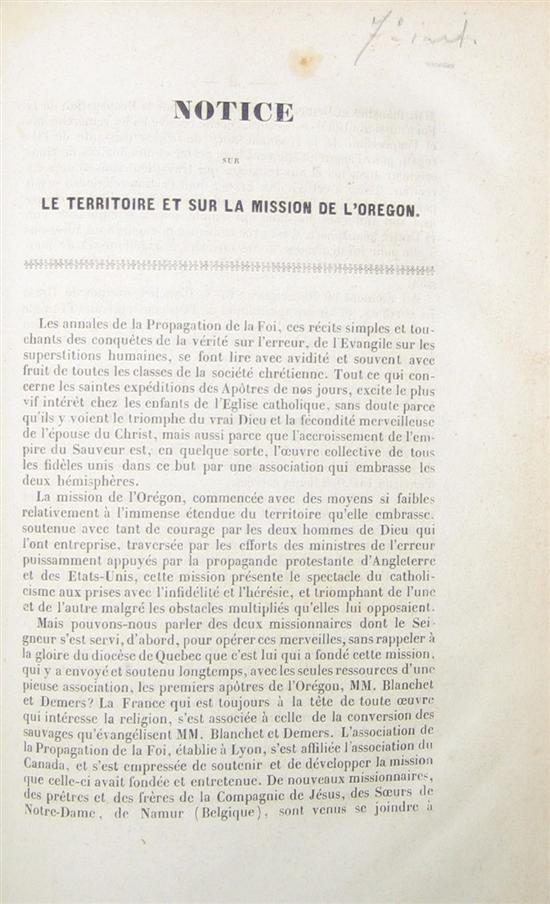 Appraisal: OREGON Notice sur le Territoire et sur la Mission de