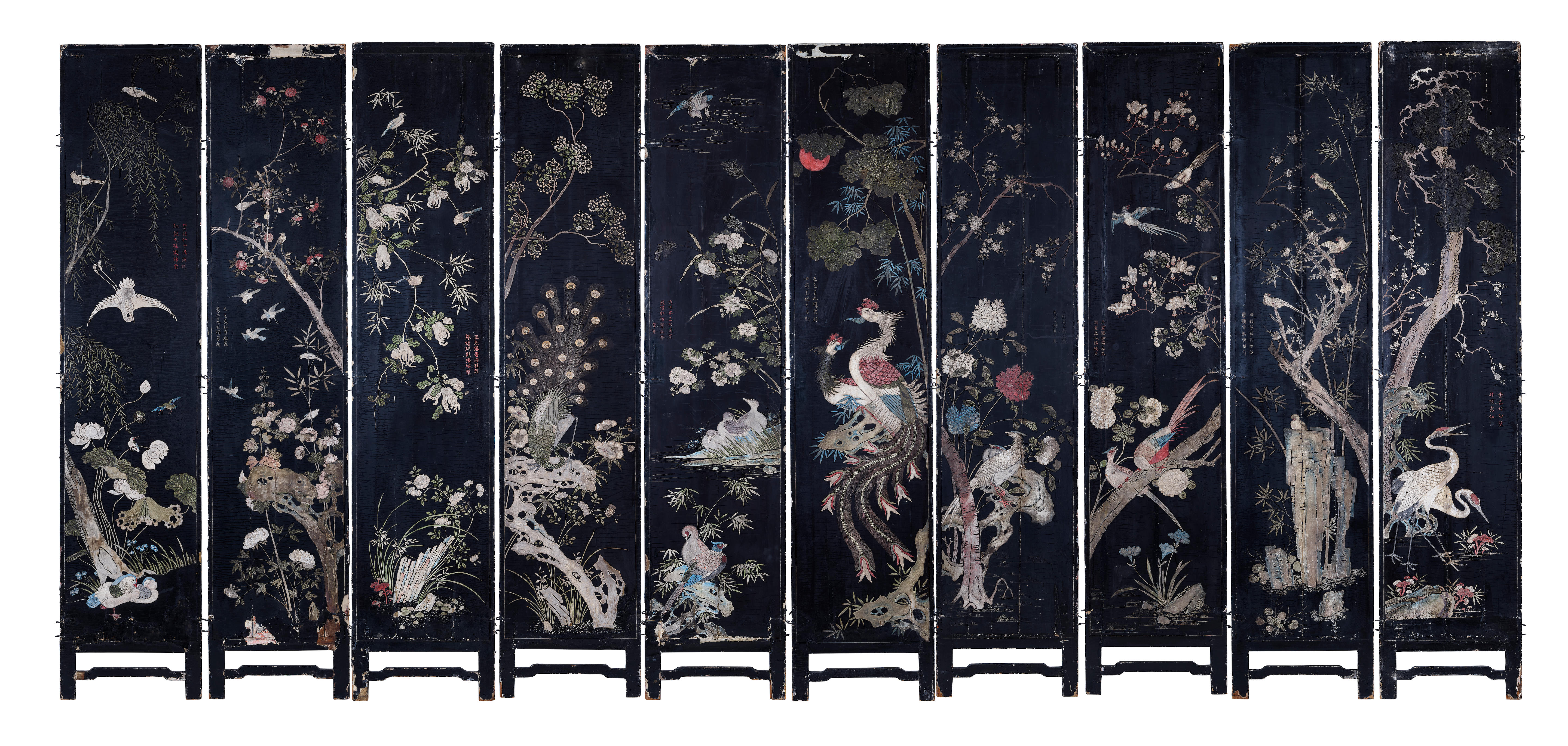 Appraisal: A TEN-PANEL COROMANDEL 'BIRTHDAY' SCREEN Late Qing dynasty Late Qing