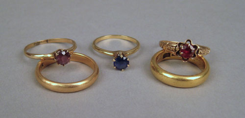 Appraisal: Yellow gold ring grouping to include a K wedding band