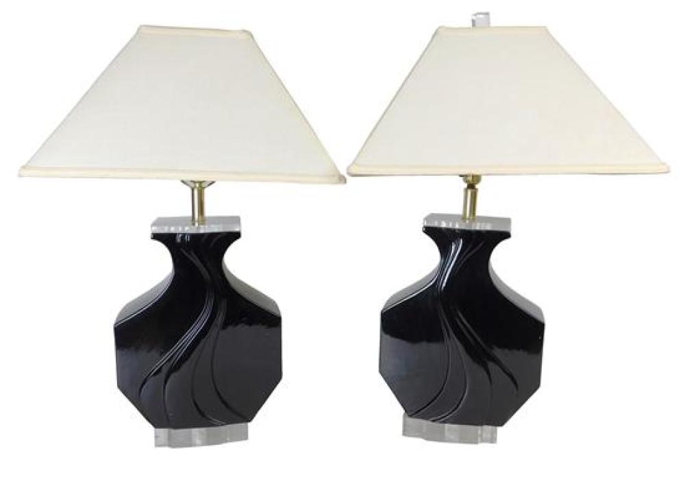 Appraisal: Pair of contemporary lamps with octagonal black body with raised