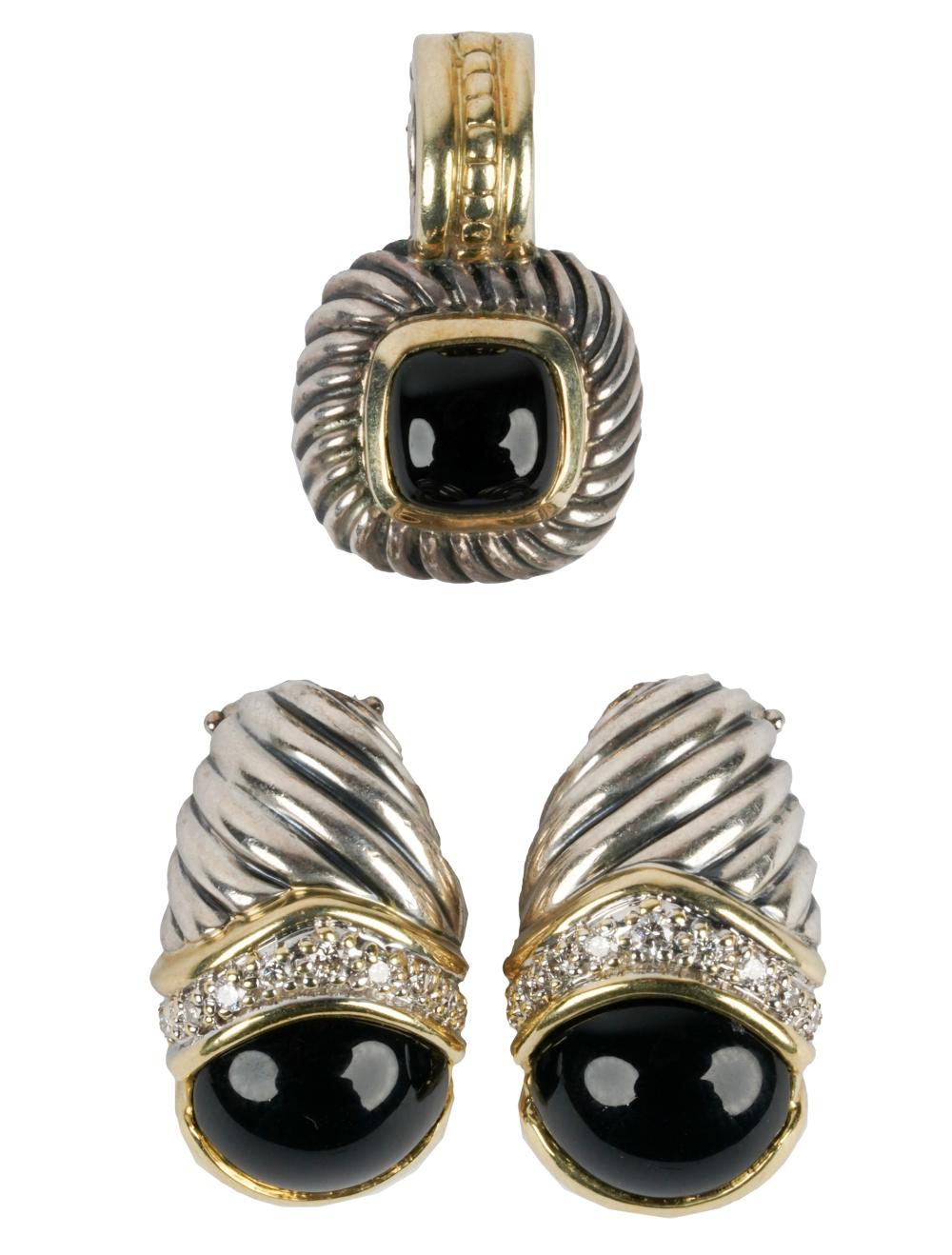 Appraisal: DAVID YURMAN STERLING KARAT YELLOW GOLD ONYX PENDANT EARRINGSthe pendant