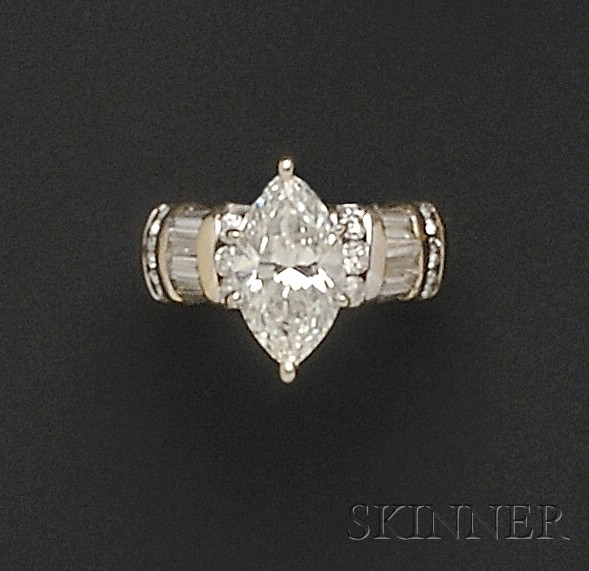 Appraisal: kt Gold and Diamond Solitaire prong-set with a marquise-cut diamond