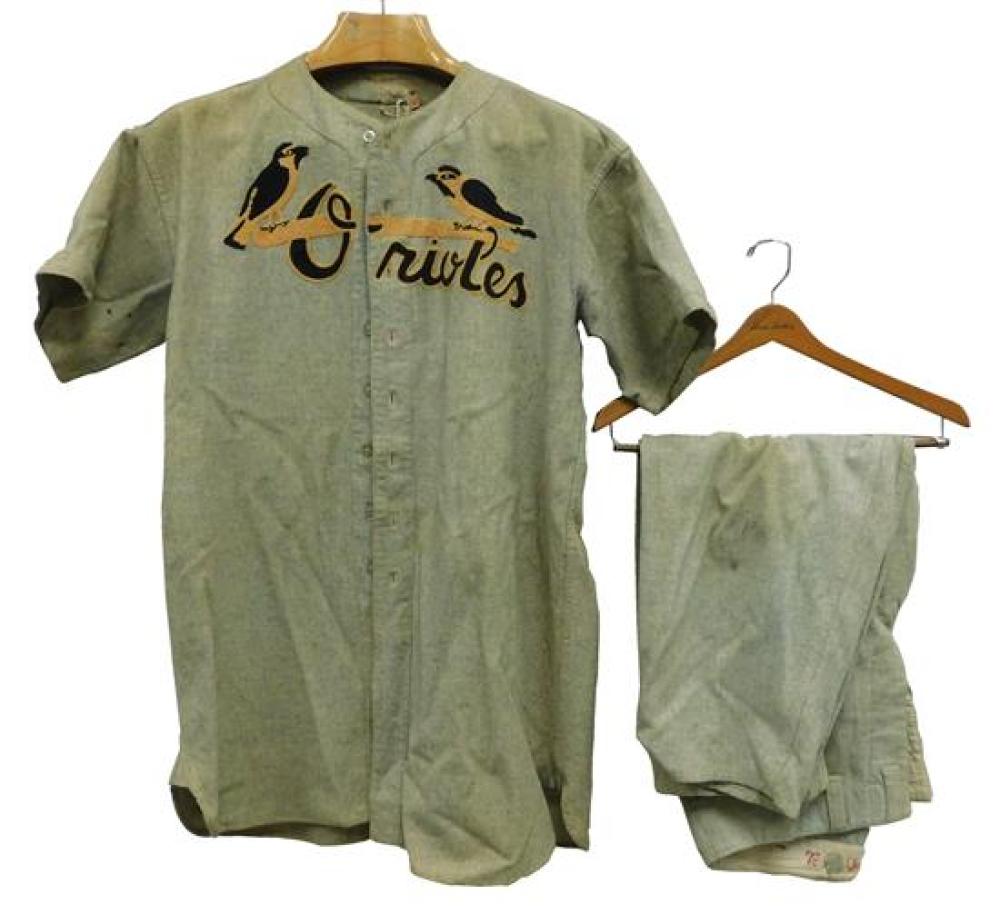 Appraisal: Men's Orioles baseball uniform s wool shirt and pants Ed