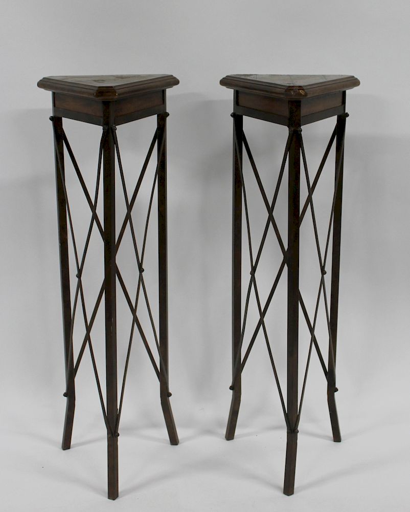 Appraisal: Pair Of Patinated Metal And Wood Pedestales From a Brooklyn