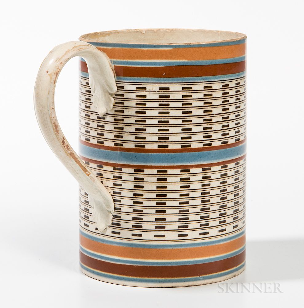 Appraisal: Mocha Quart Creamware Engine-turned Mug Mocha Quart Creamware Engine-turned Mug