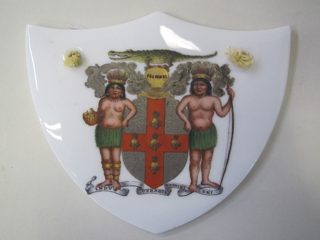 Appraisal: Porcelain shield shape armorial plaque depicting National Coat of Arms