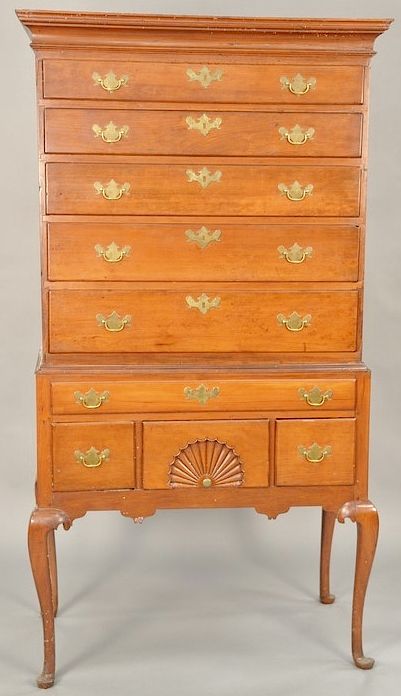 Appraisal: Queen Anne cherry flat top highboy in two parts married