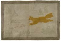 Appraisal: INTERESTING FOX AND RABBIT HOOKED RUG A brownish orange fox