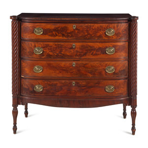 Appraisal: A Federal Spiral-Twist Carved Mahogany Bow Front Chest of Drawers