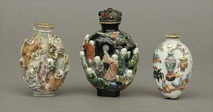 Appraisal: Three Chinese Porcelain Snuff Bottles in to in