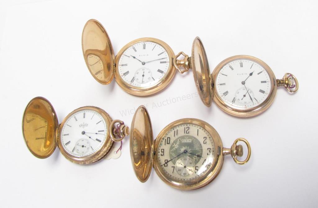 Appraisal: Four Elgin three-hinged Hunter Case pocket watches including running Illinois