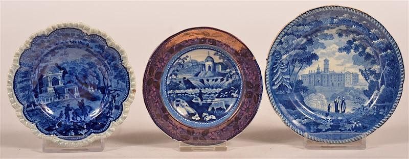 Appraisal: Various Blue Transfer Staffordshire Cup Plates Three Various Blue Transfer