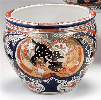 Appraisal: Large Japanese imari jardinere Of deep U -shape form well