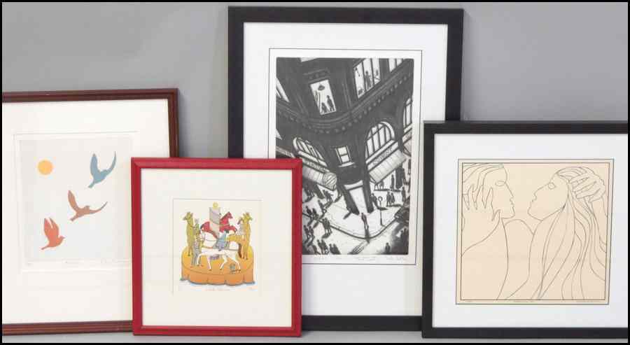 Appraisal: GROUP OF FOUR FRAMED TH CENTURY PRINTS Richard Conn Embraces