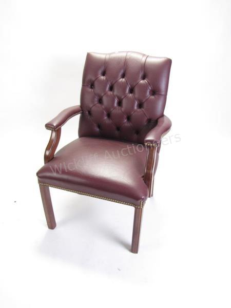 Appraisal: A Hon Chippendale style leather-like office guest chair with button