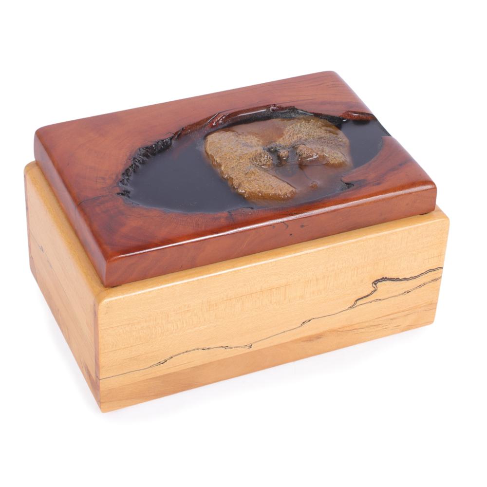 Appraisal: STEPHEN RAPP CHERRY AND SPALTED SYCAMORE WOOD BOX WITH INSET