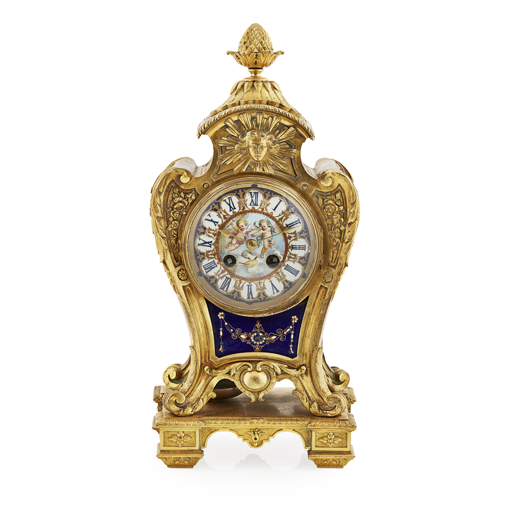 Appraisal: FRENCH PORCELAIN MOUNTED ORMOLU MANTEL CLOCK TH CENTURY the pine