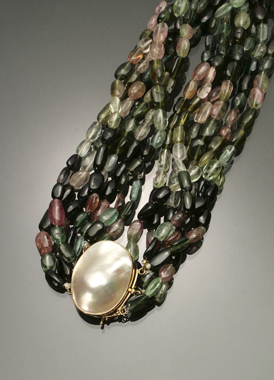 Appraisal: Princess Length Seven-Strand Multi-Colored Tourmaline Necklace Joined by a -karat