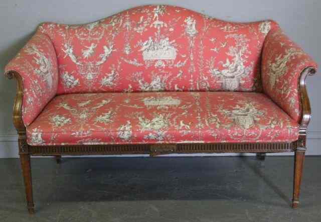 Appraisal: Mahogany Upholstered Camelback Loveseat Nicely upholstered From an Oyster Bay