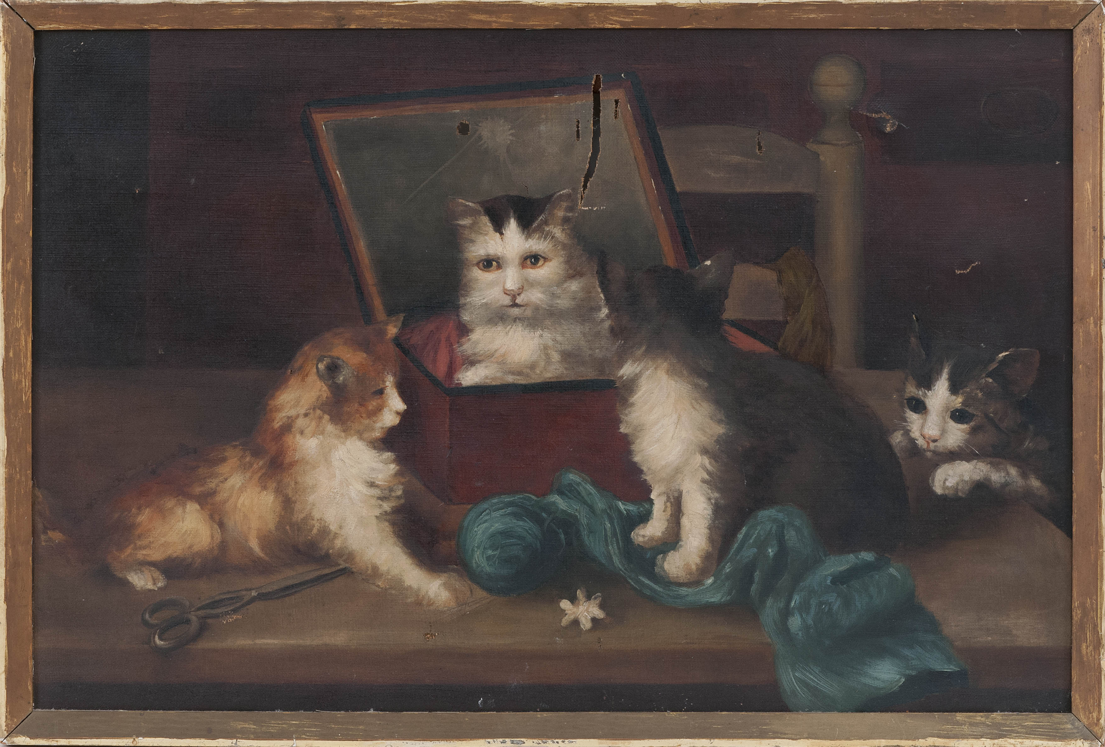 Appraisal: PAINTING OF FOUR KITTENS AT PLAY th CenturyUnsigned Oil on