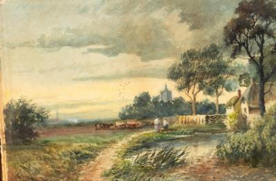 Appraisal: Manner of David Cox Landscape with Figures and Church in