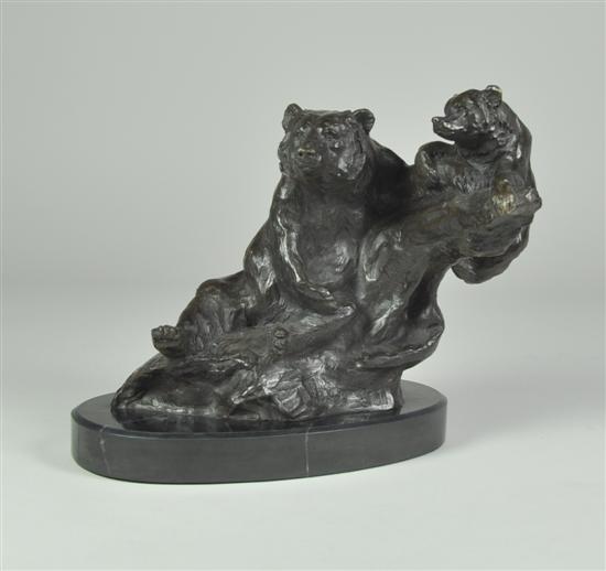 Appraisal: Bronze of Bear with Cub on Tree Snag Signed 'B