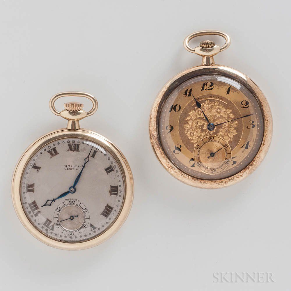 Appraisal: Two kt Gold Gruen Open-face Watches Two kt Gold Gruen