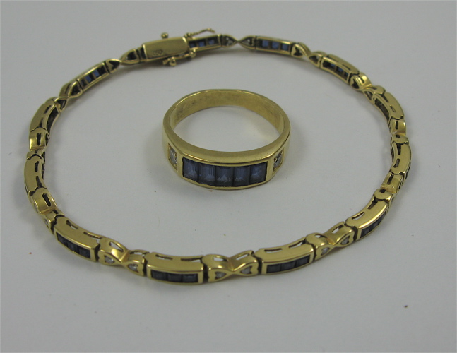 Appraisal: TWO ARTICLES OF SAPPHIRE AND K GOLD JEWELRY including a