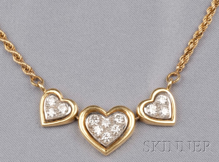 Appraisal: kt Gold and Diamond Heart Pendant Kutchinsky the triple heart