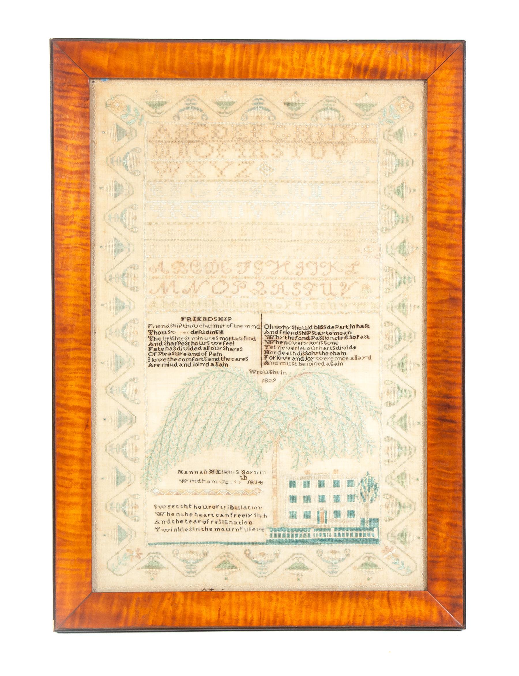 Appraisal: AMERICAN SAMPLER Alphabets and verse with willow tree and Federal