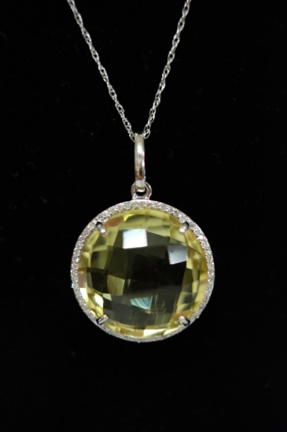 Appraisal: CT LEMON TOPAZ DIAMOND PENDANT k White gold set carat