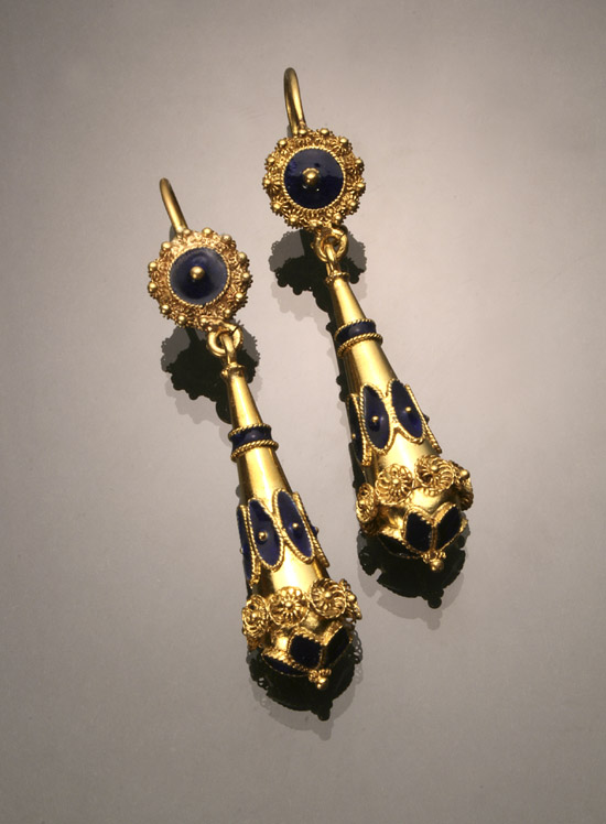 Appraisal: Pair of Victorian -Karat Yellow-Gold and Royal Blue Enamel Pendant