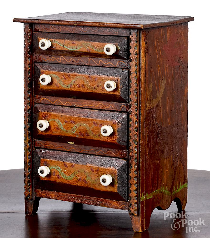 Appraisal: New England miniature chest of drawers th c New England