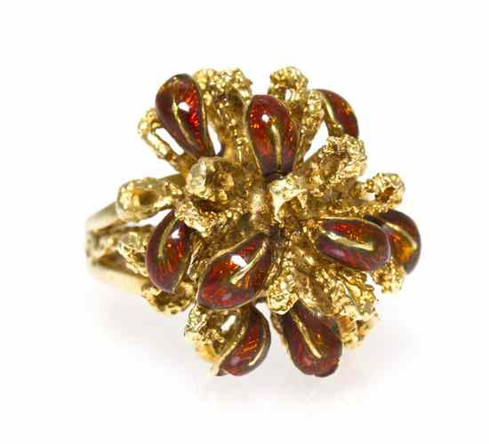 Appraisal: A Karat Yellow Gold and Enamel Ring in a floral