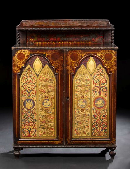 Appraisal: English Victorian Polychromed Cabinet mid- th century of Pre-Raphaelite inspiration