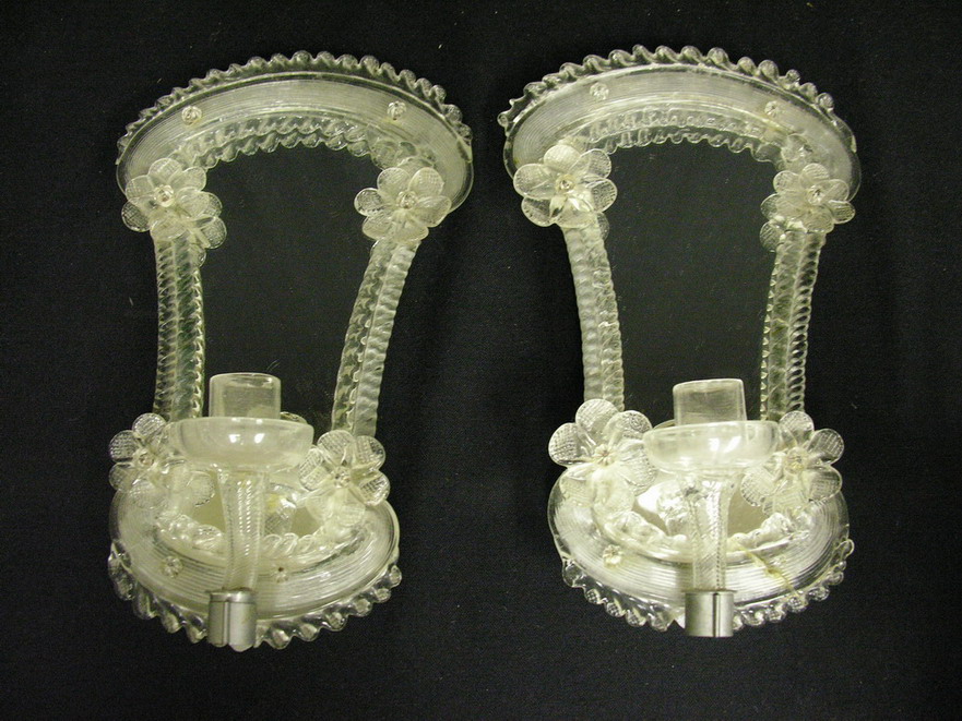 Appraisal: VENETIAN GLASS CANDLE SCONCES Pair of Venetian glass candle sconces