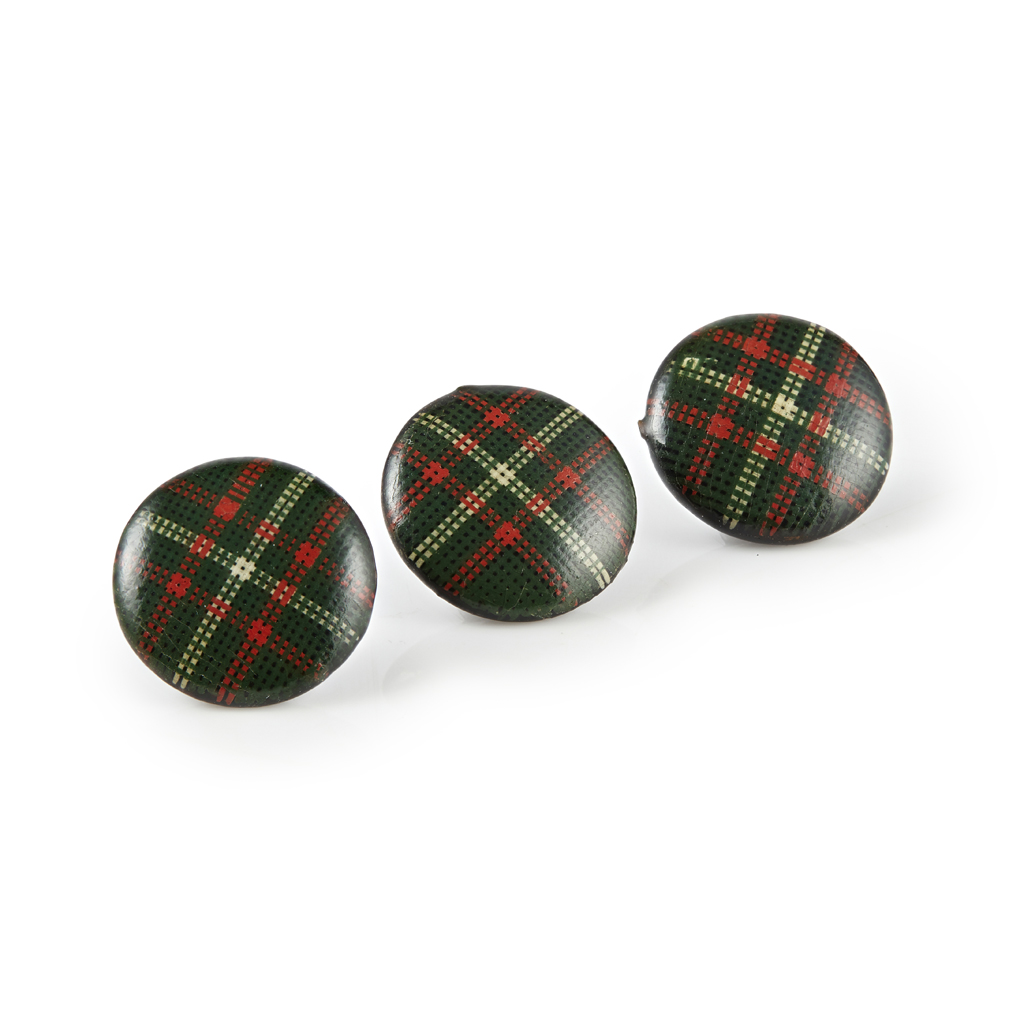 Appraisal: THREE MAUCHLINE TARTAN WARE BUTTONS LATE TH CENTURY each of