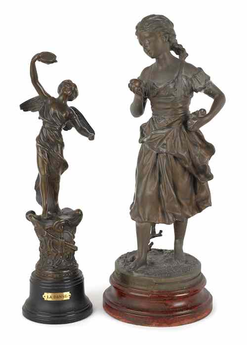 Appraisal: Two spelter sculptures of female figures h and h