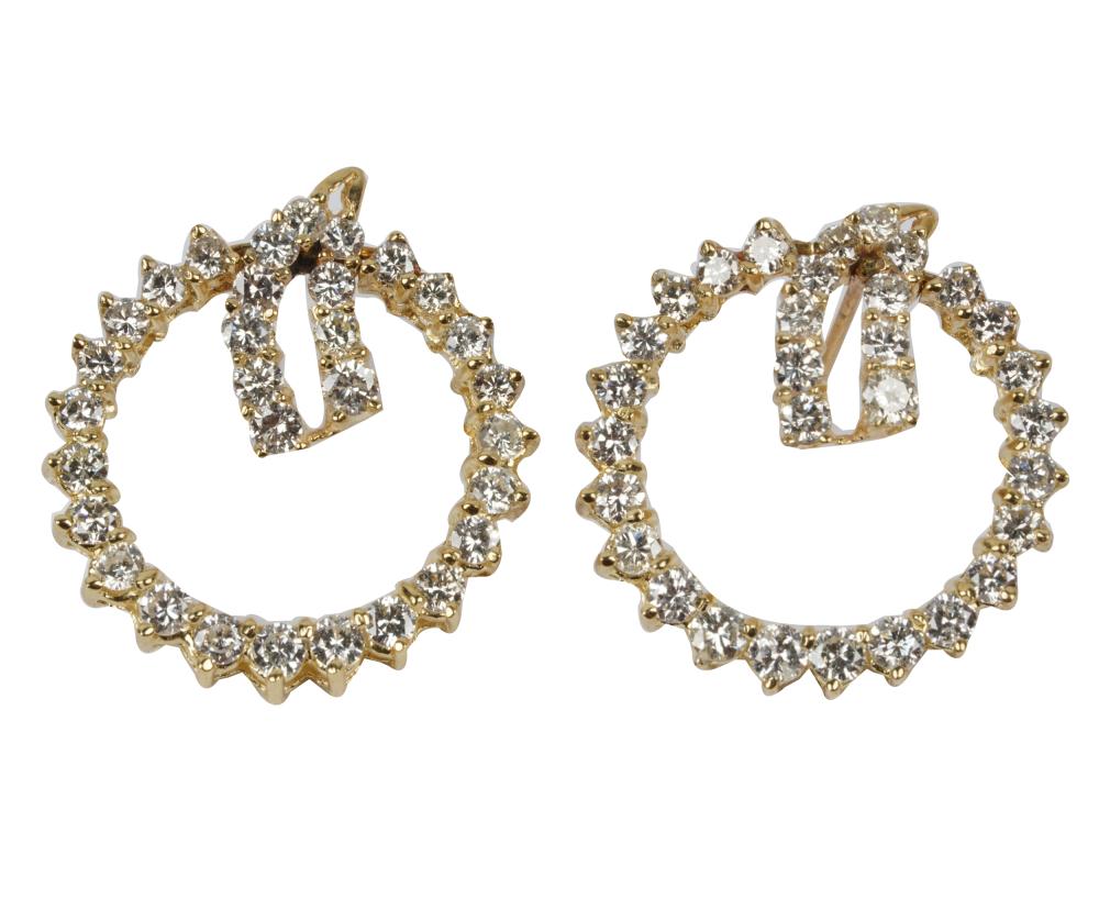 Appraisal: PAIR OF KARAT YELLOW GOLD DIAMOND HOOP EARRINGScontaining full-cut diamonds