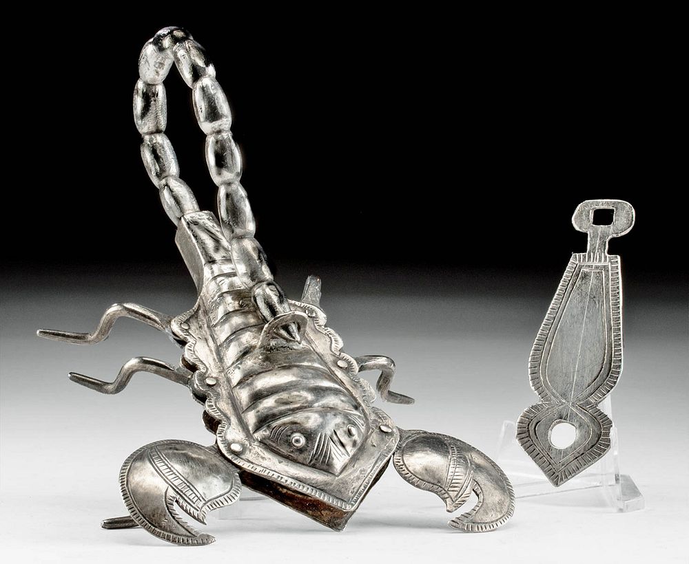 Appraisal: th C Indian Silver Scorpion Lock w Key South Asia