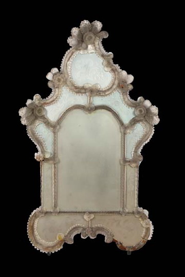 Appraisal: Venetian Tooled and Crimped Colorless Glass and Reverse-Engraved Mirrored Glass