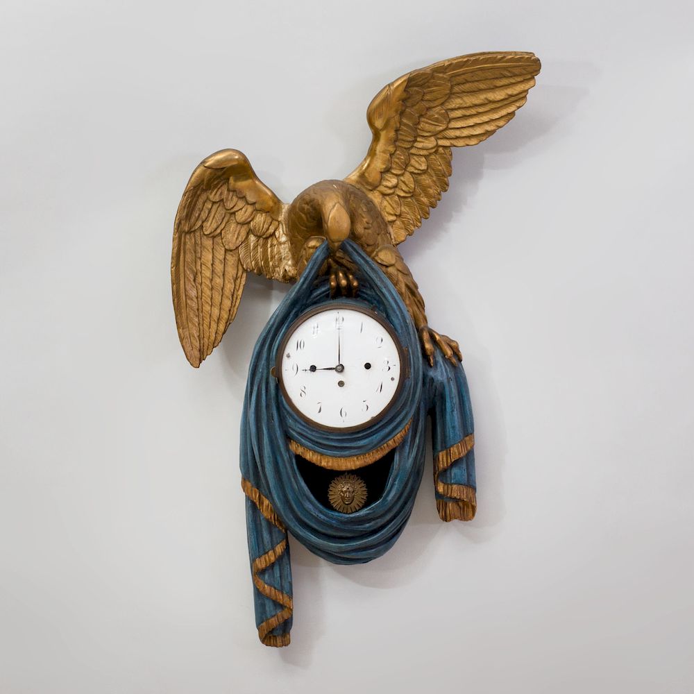 Appraisal: Austrian Neoclassical Painted and Parcel-Gilt Eagle Clock Vienna The unsigned